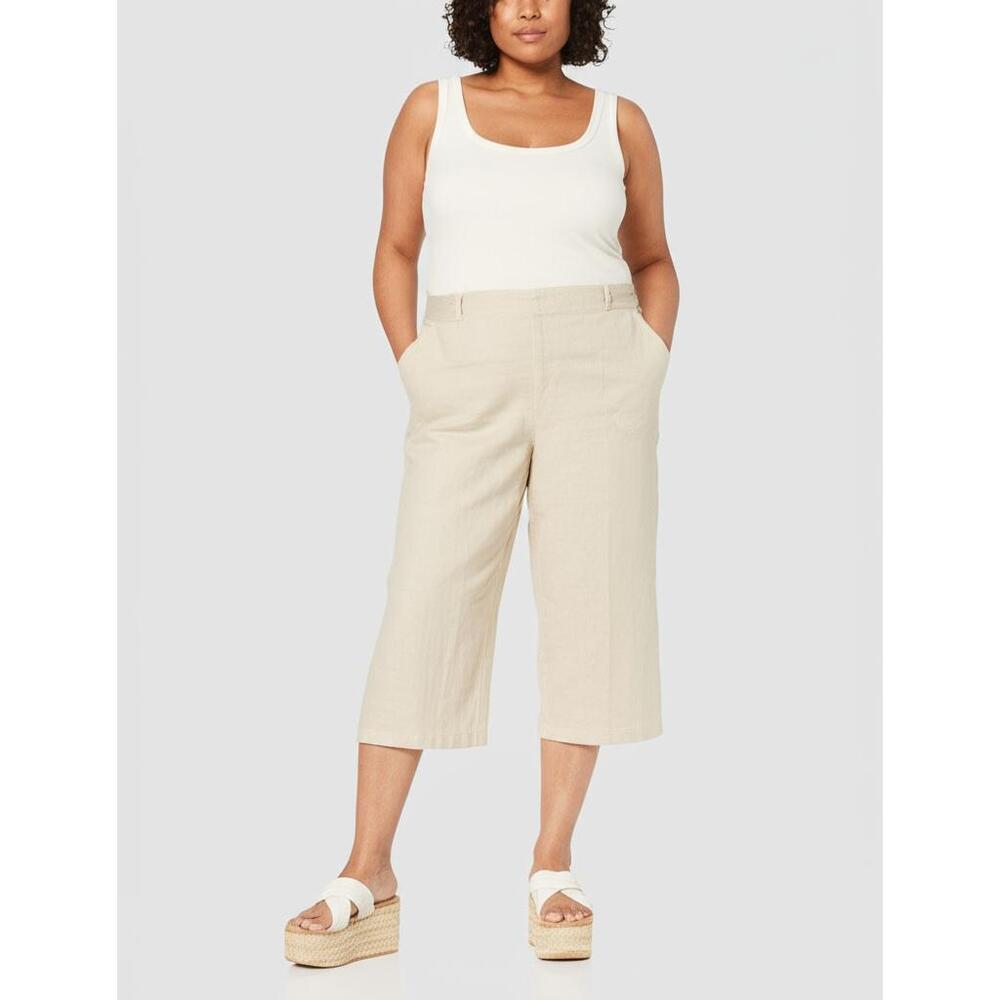 Coldwater Creek Womens Pants Sz 24 Light Tan Cropped Wide Leg Button Fly Coastal